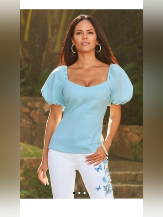 Boston Proper Tops - NWOT! Boston Proper Women's Sky Blue Spring Puff Sleeve Resort Crop Top Small